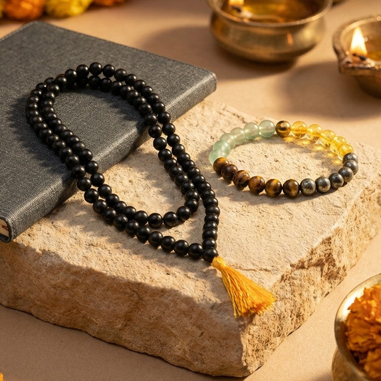 Original Karungali Malai 108-Beads Ebony Wood with Govt. Certified and Money Magnet Bracelet Combo – Wealth & Protection