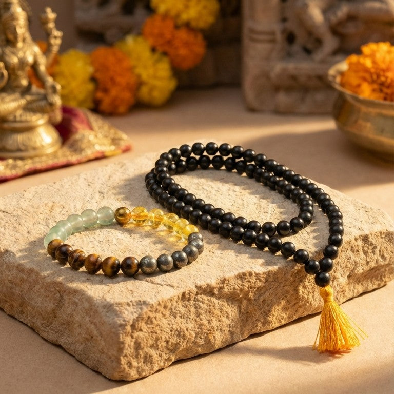 Original Karungali Malai 108-Beads Ebony Wood with Govt. Certified and Money Magnet Bracelet Combo – Wealth & Protection -