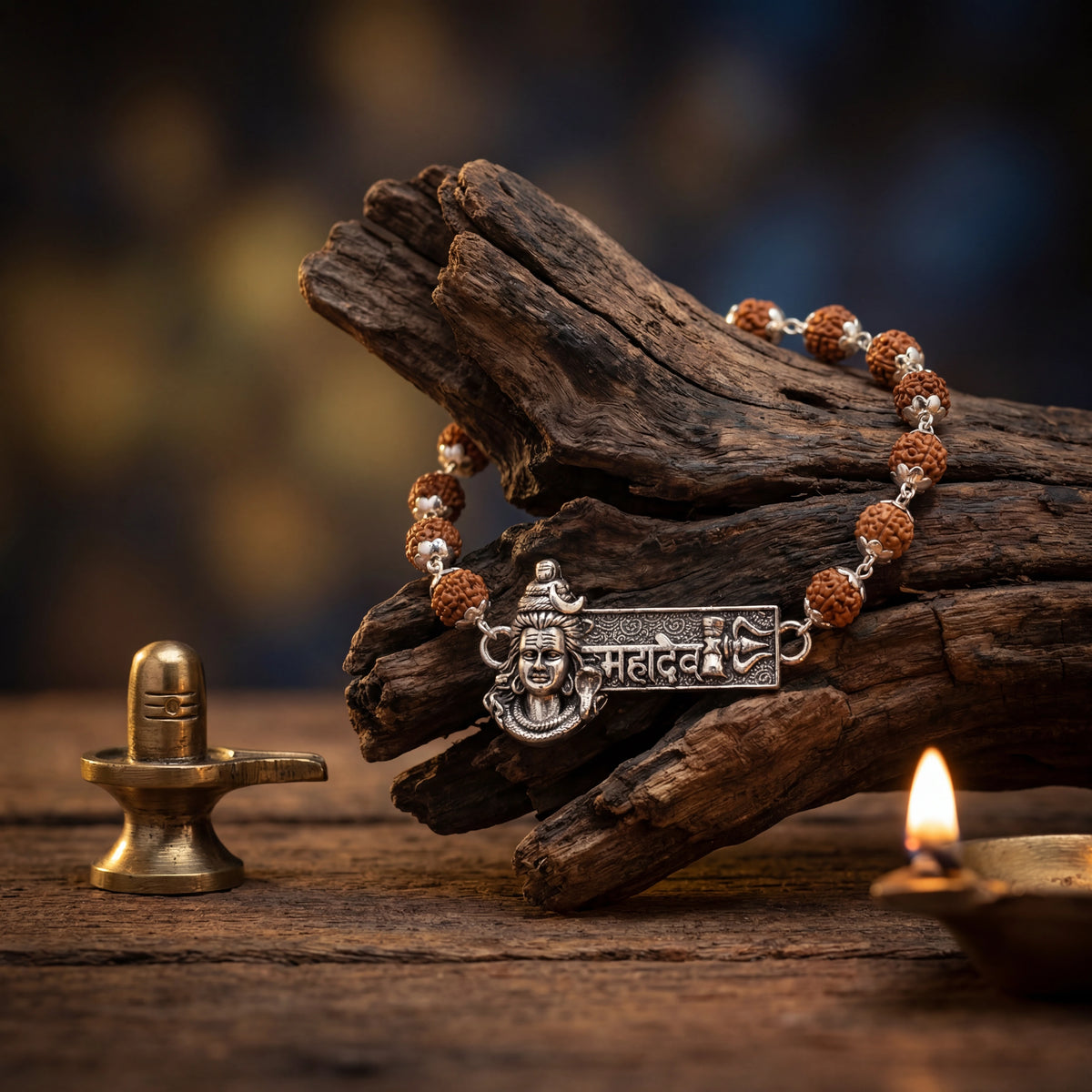 Rudraksha Silver Cap Mahadev Bracelet