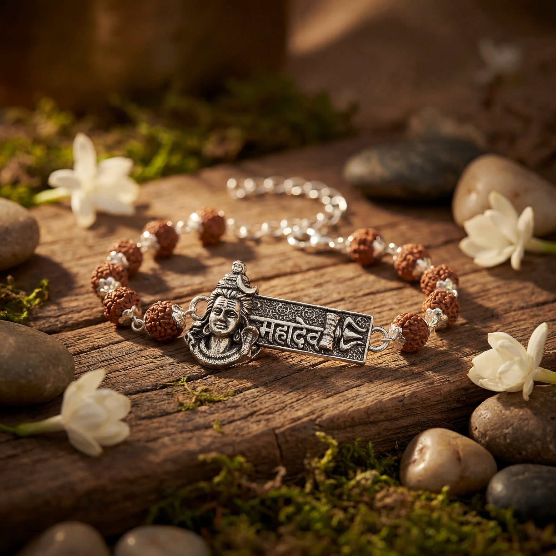 Rudraksha Silver Cap Mahadev Bracelet