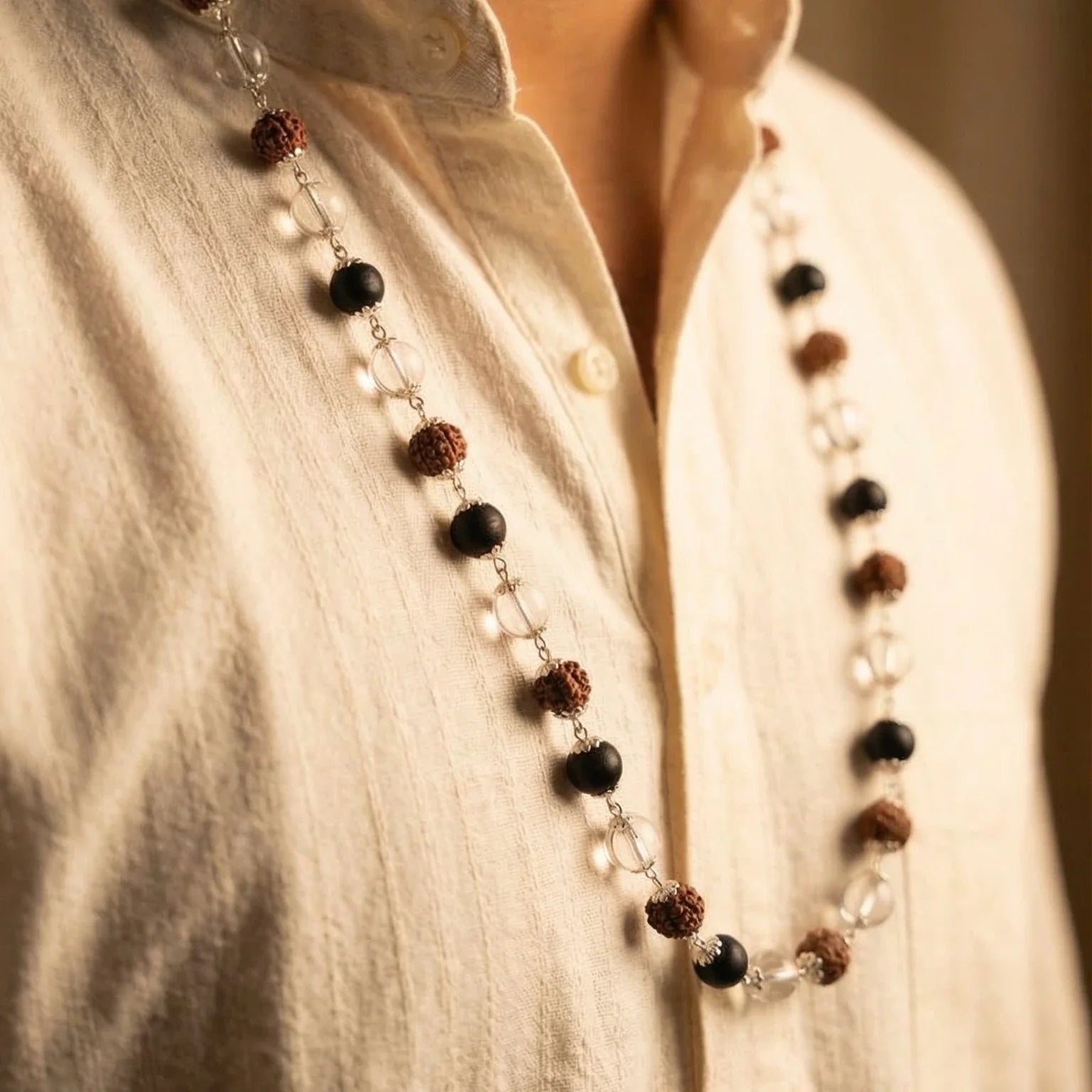 Silver Cap Rudraksha Karungali Sphatik Mala - view 5