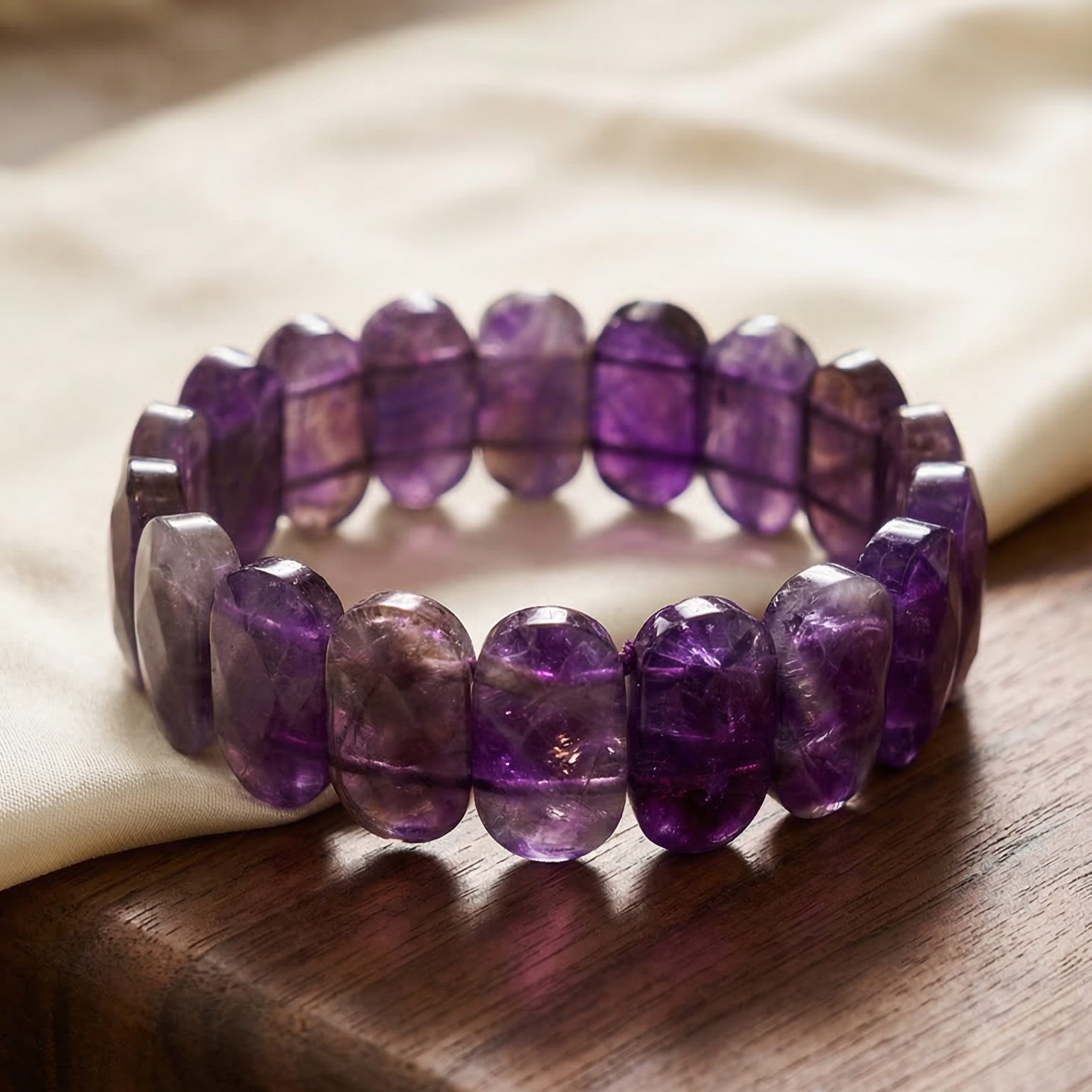 Amethyst Flat Beaded Bracelet