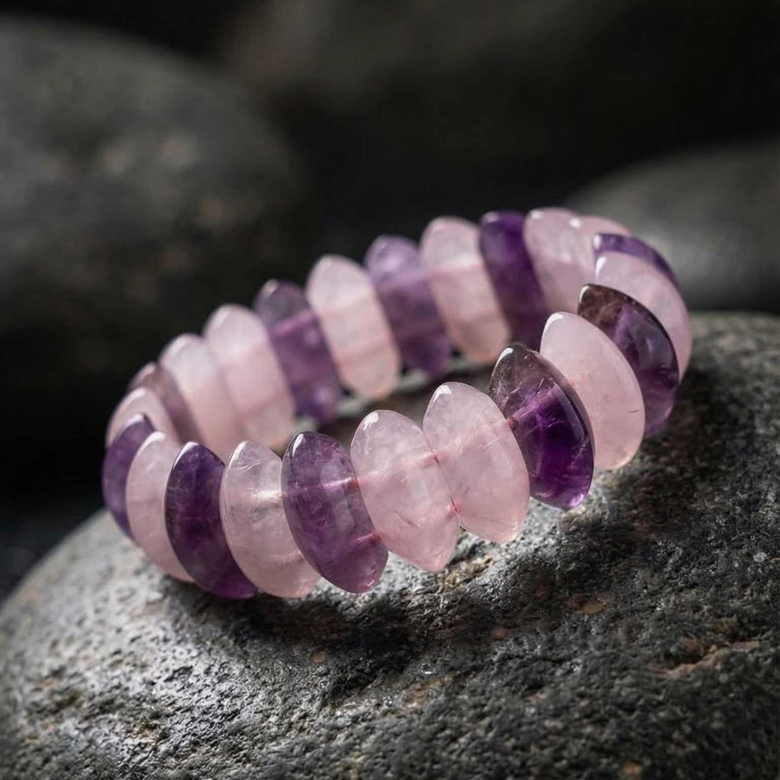 Amethyst and Rose Quartz Oval Cut Bracelet - view 7