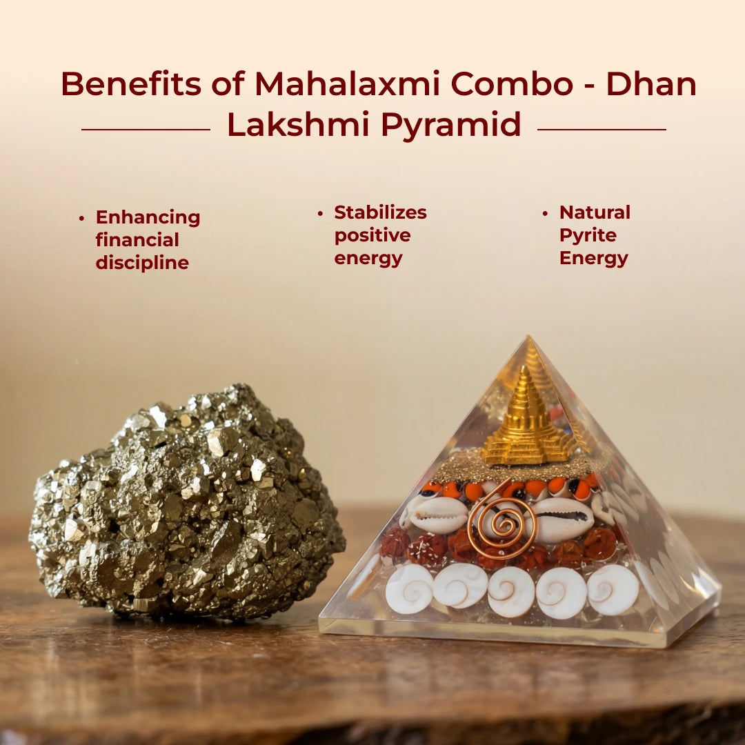 Mahalaxmi Combo - Dhan Lakshmi Pyramid with Raw Pyrite Stone - view 5