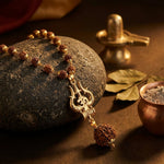 Gold Capped Rudraksha Mala with Trishul Damroo and 5 Mukhi Rudraksha - view 5