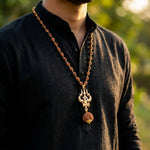 Gold Capped Rudraksha Mala with Trishul Damroo and 5 Mukhi Rudraksha - view 6