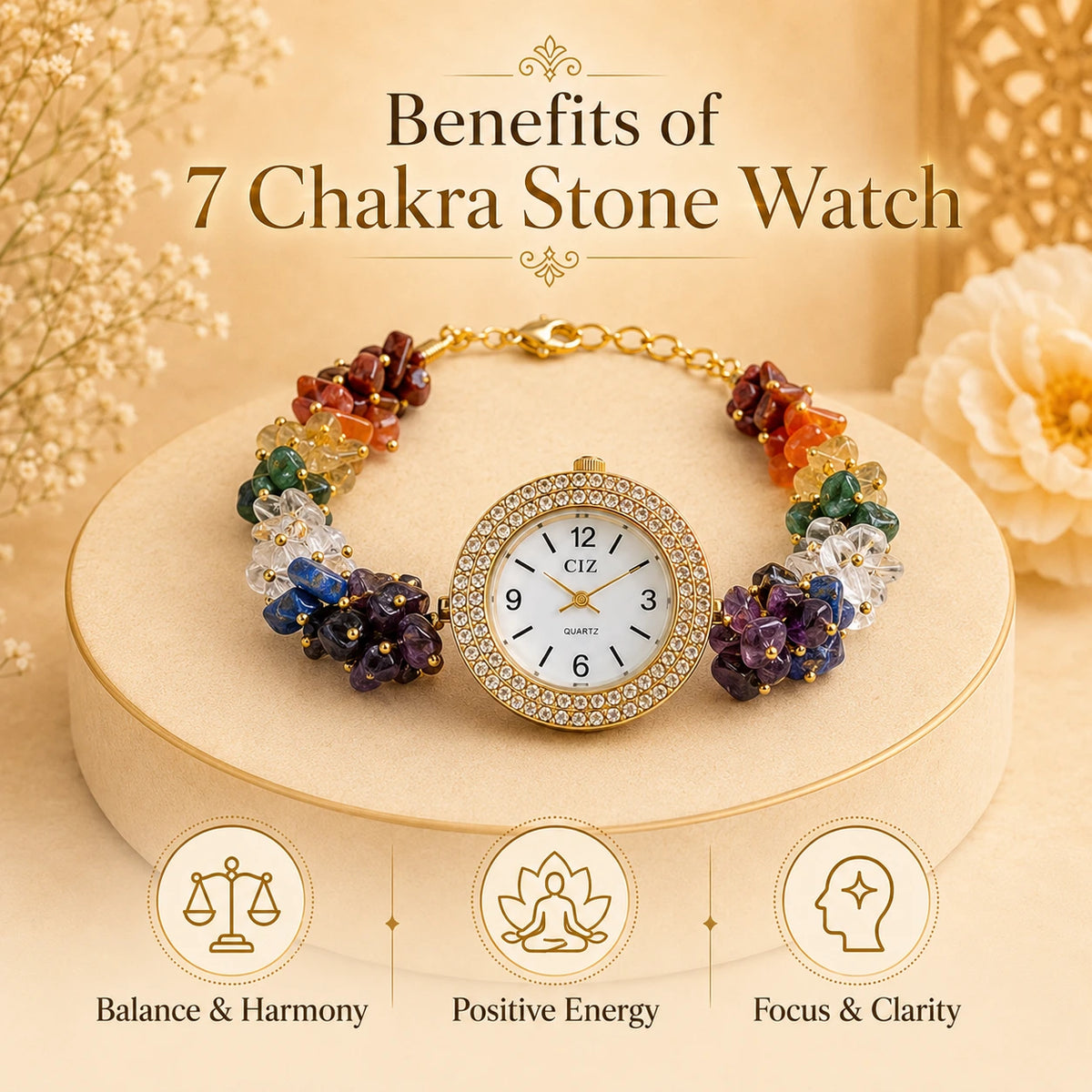 Natural 7 Chakra Stone Chips Watch | Healing Crystal Wrist Watch - view 3