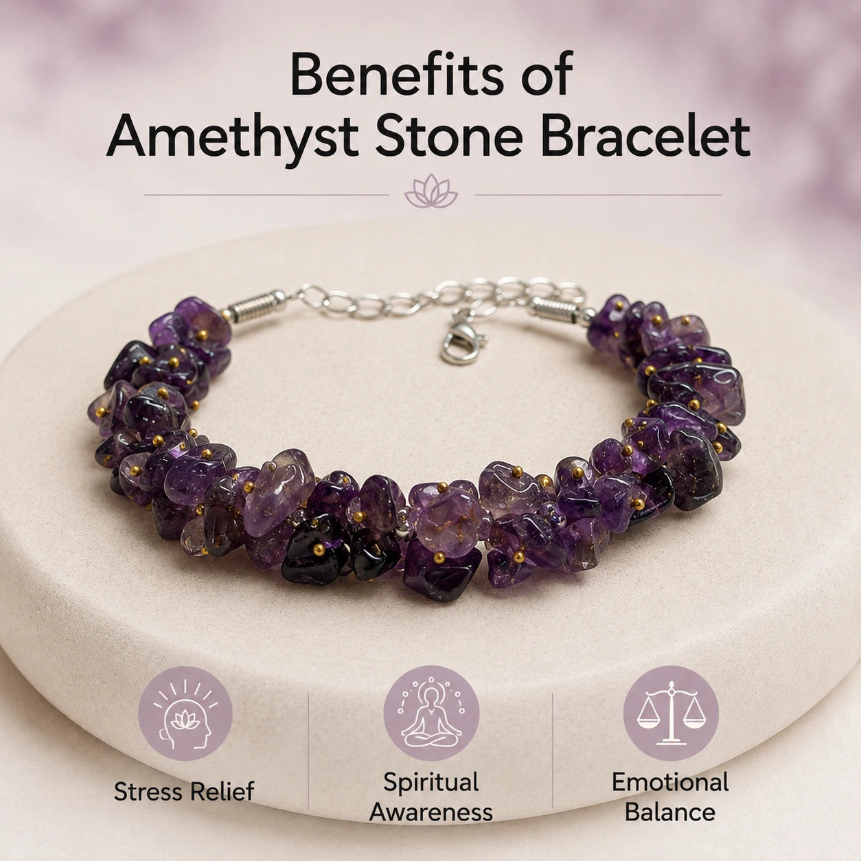 Natural Amethyst Chips Bracelet | Purple Crystal Healing Bracelet - view 3