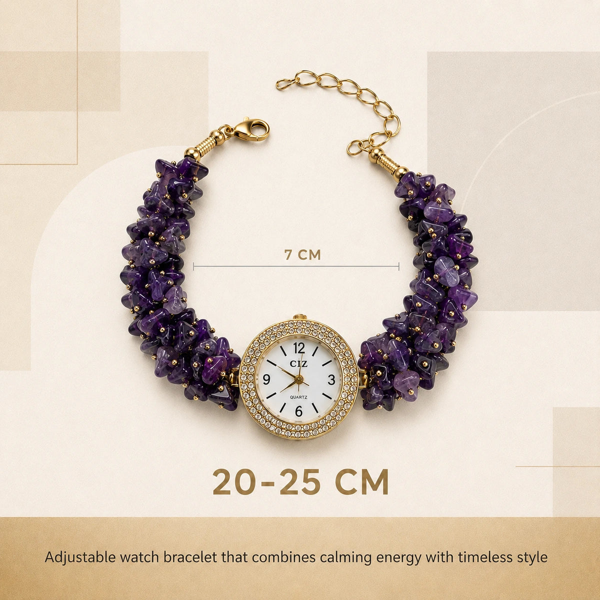 Natural Amethyst Stone Chips Watch | Purple Crystal Wrist Watch - view 2