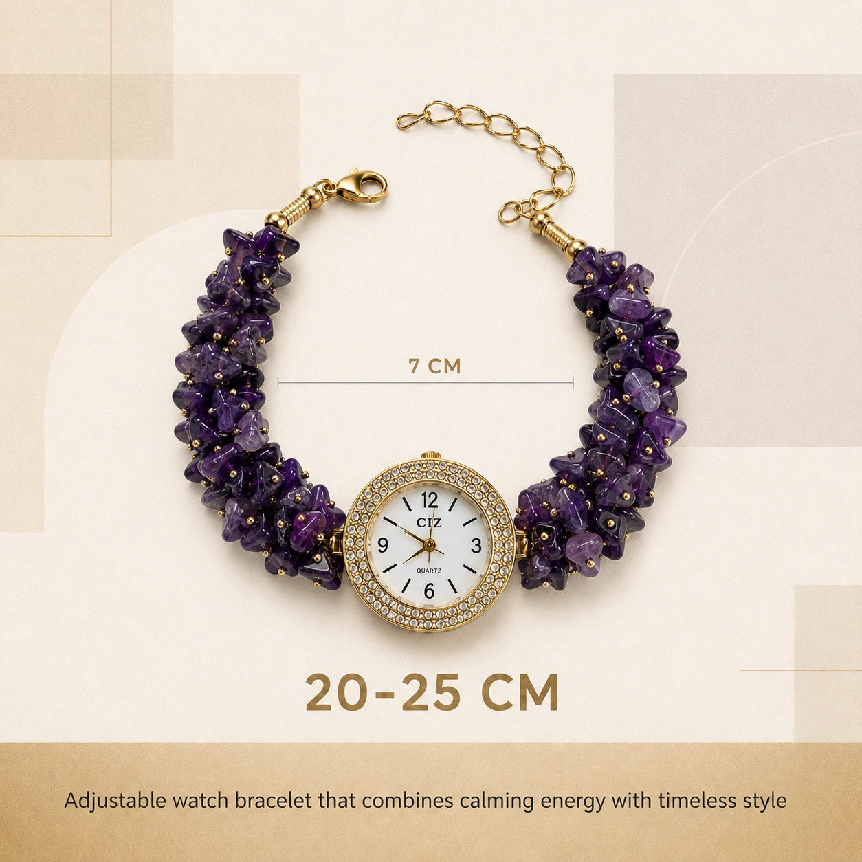 Natural Amethyst Stone Chips Watch | Purple Crystal Wrist Watch - view 2