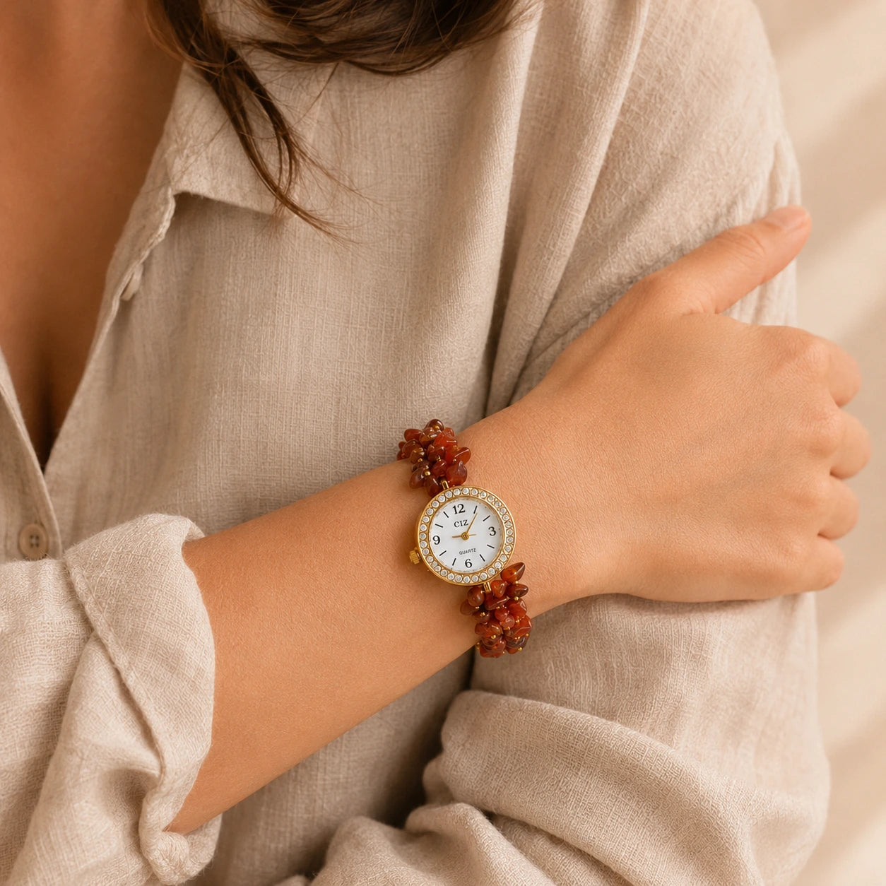 Natural Carnelian Stone Chips Watch
