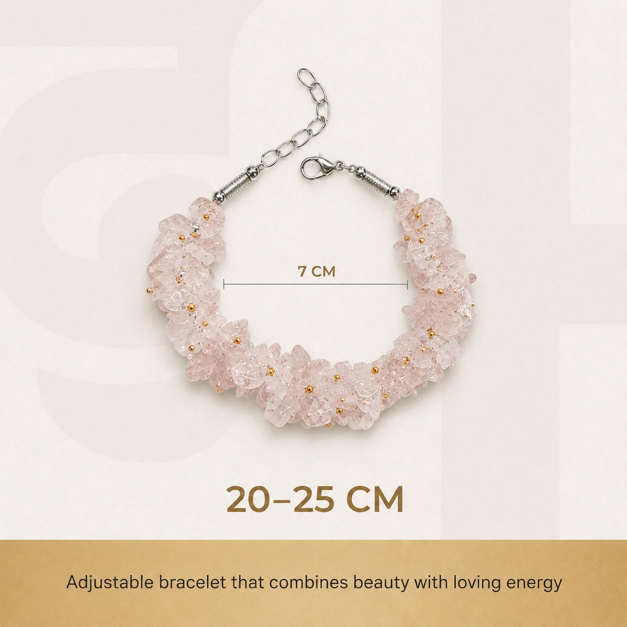 Natural Rose Quartz Chips Bracelet | Pink Crystal Love Bracelet - view 3