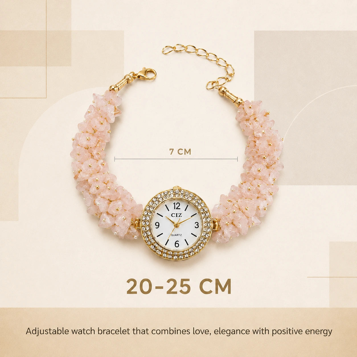 Natural Rose Quartz Stone Chips Watch | Pink Crystal Wrist Watch - view 2