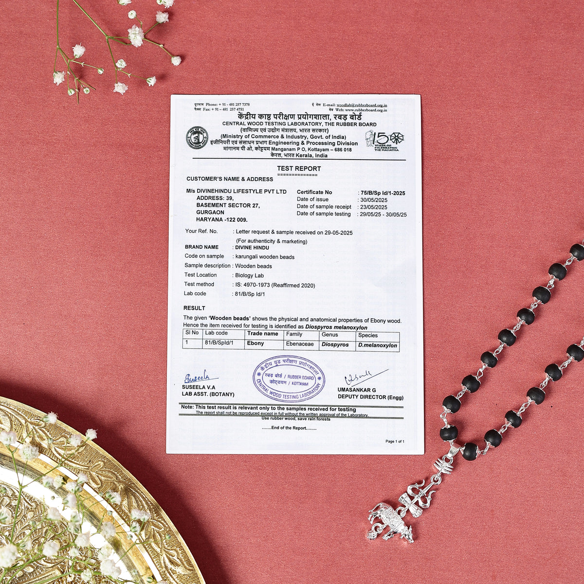 Silver Capped Karungali with Trishul Nandi Pendant with FREE Karungali Bracelet - view 2