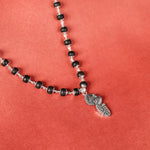 Silver Cap Karungali Mala with Vel Peacock Pendant - view 2
