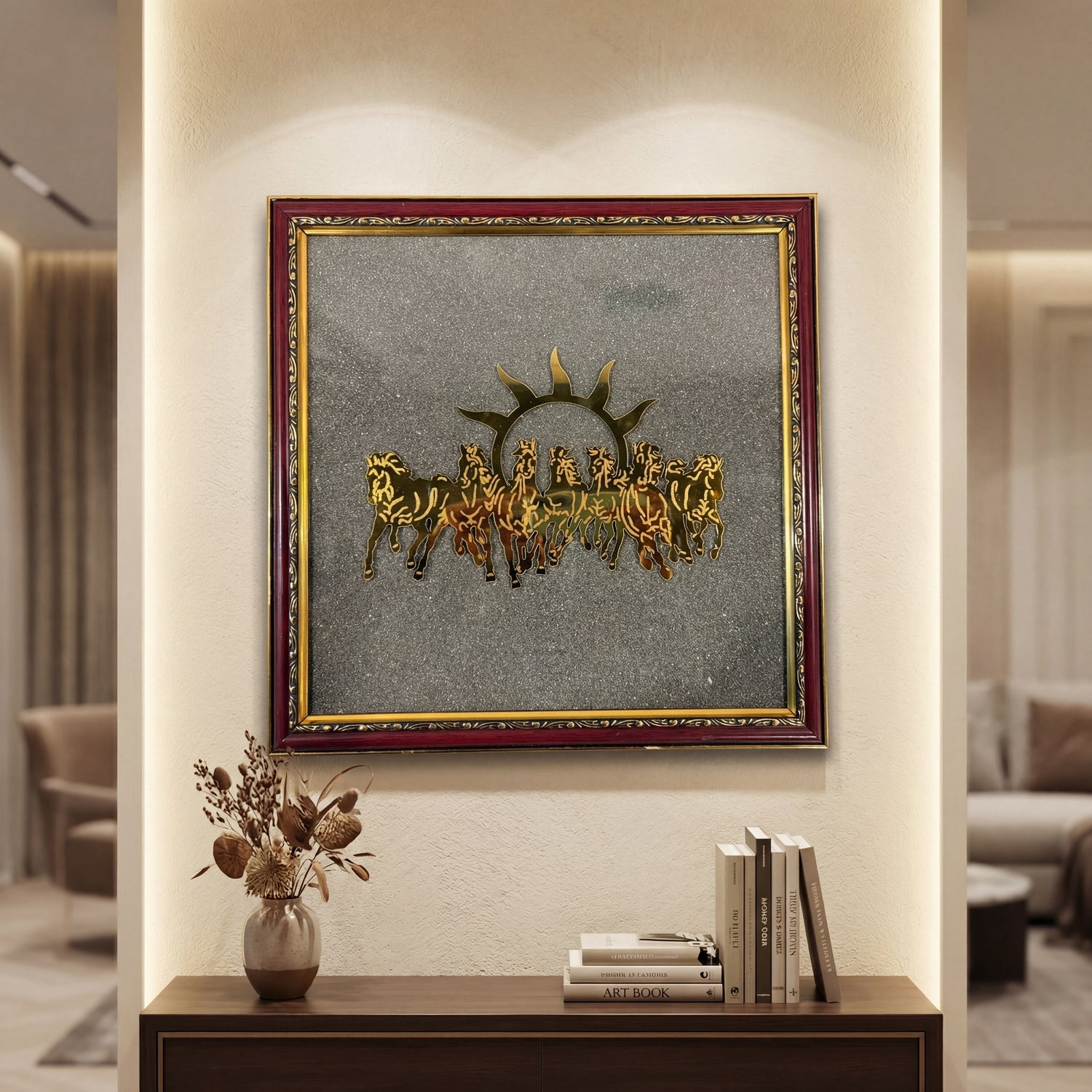7 Horses Raw Pyrite Frame for Vastu & Prosperity - Medium Size (12*10 inch)
