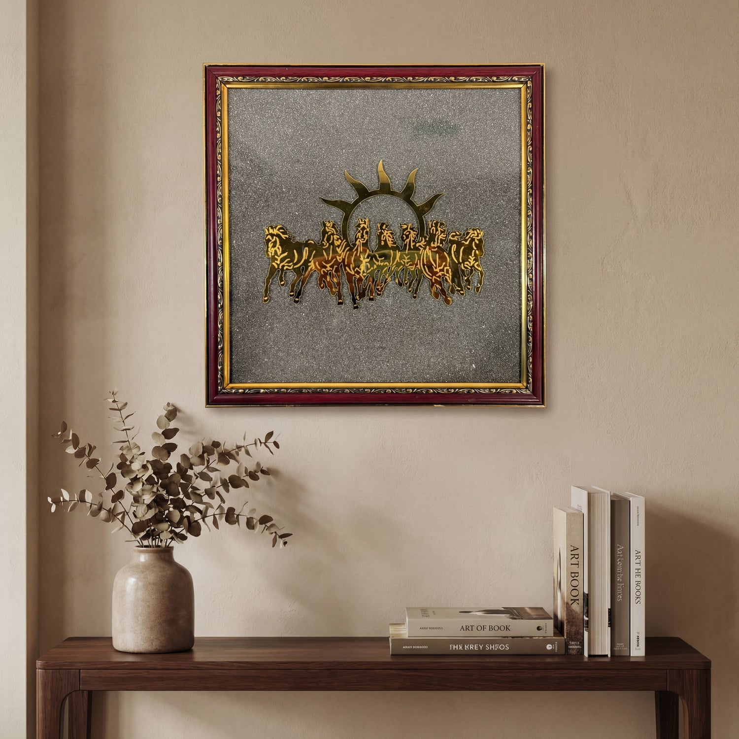 7 Horses Raw Pyrite Frame for Vastu & Prosperity - Medium Size (12*10 inch)