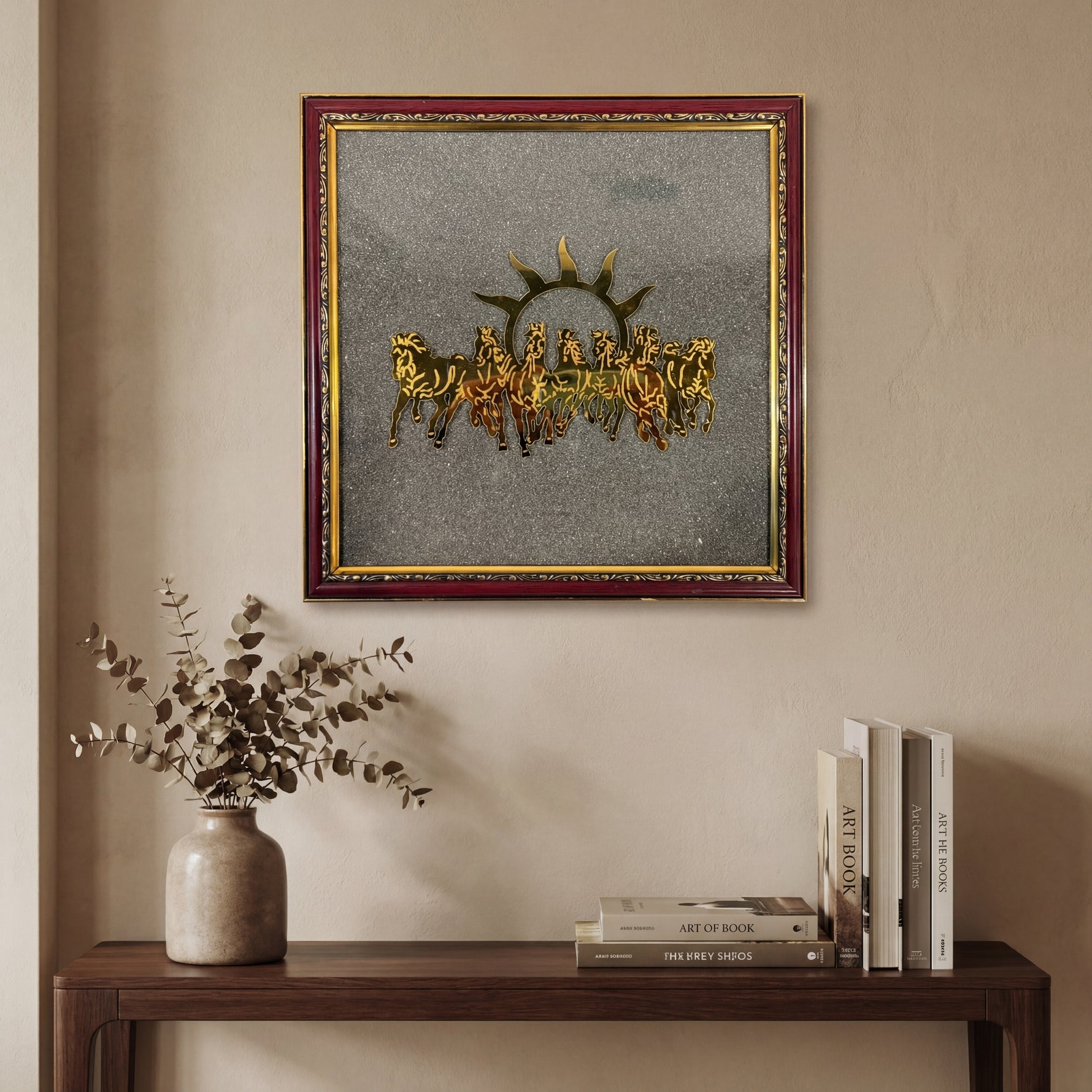 7 Horses Raw Pyrite Frame for Vastu & Prosperity - Medium Size (12*10 inch)