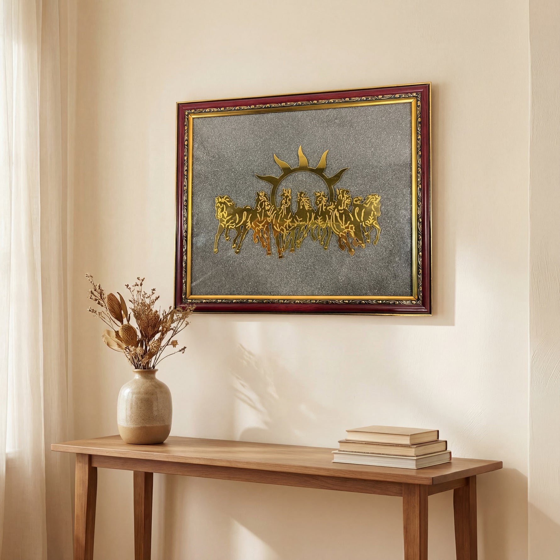 7 Horses Raw Pyrite Frame for Vastu & Prosperity - Extra Large Size (18*12 inch) - view 3