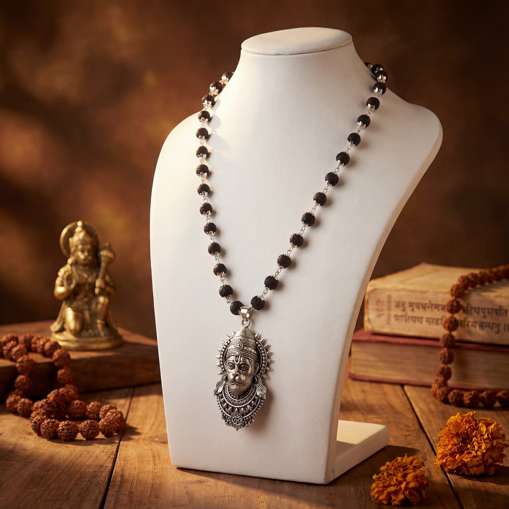Karungali Mala with Hanuman Face - Silver