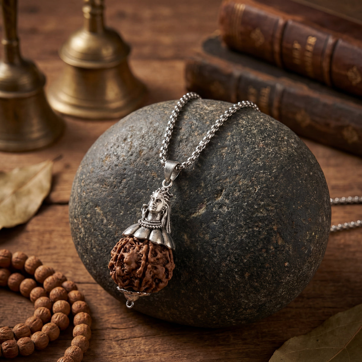 5 Mukhi Rudraksha with Adiyogi Pendant in silver Chain - view 5