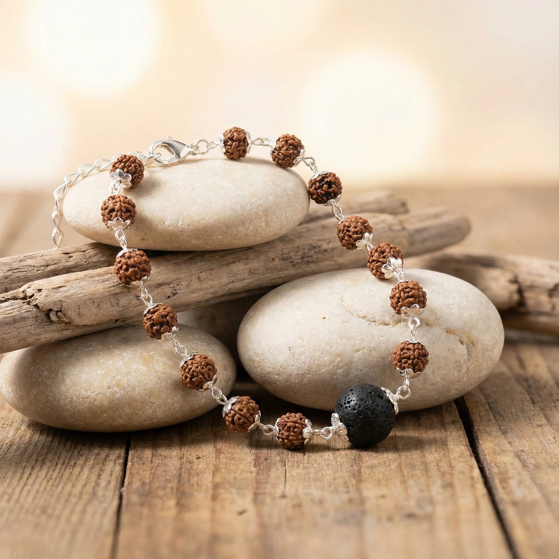 Rudraksha Silver Cap Karungali Bead Bracelet - view 2