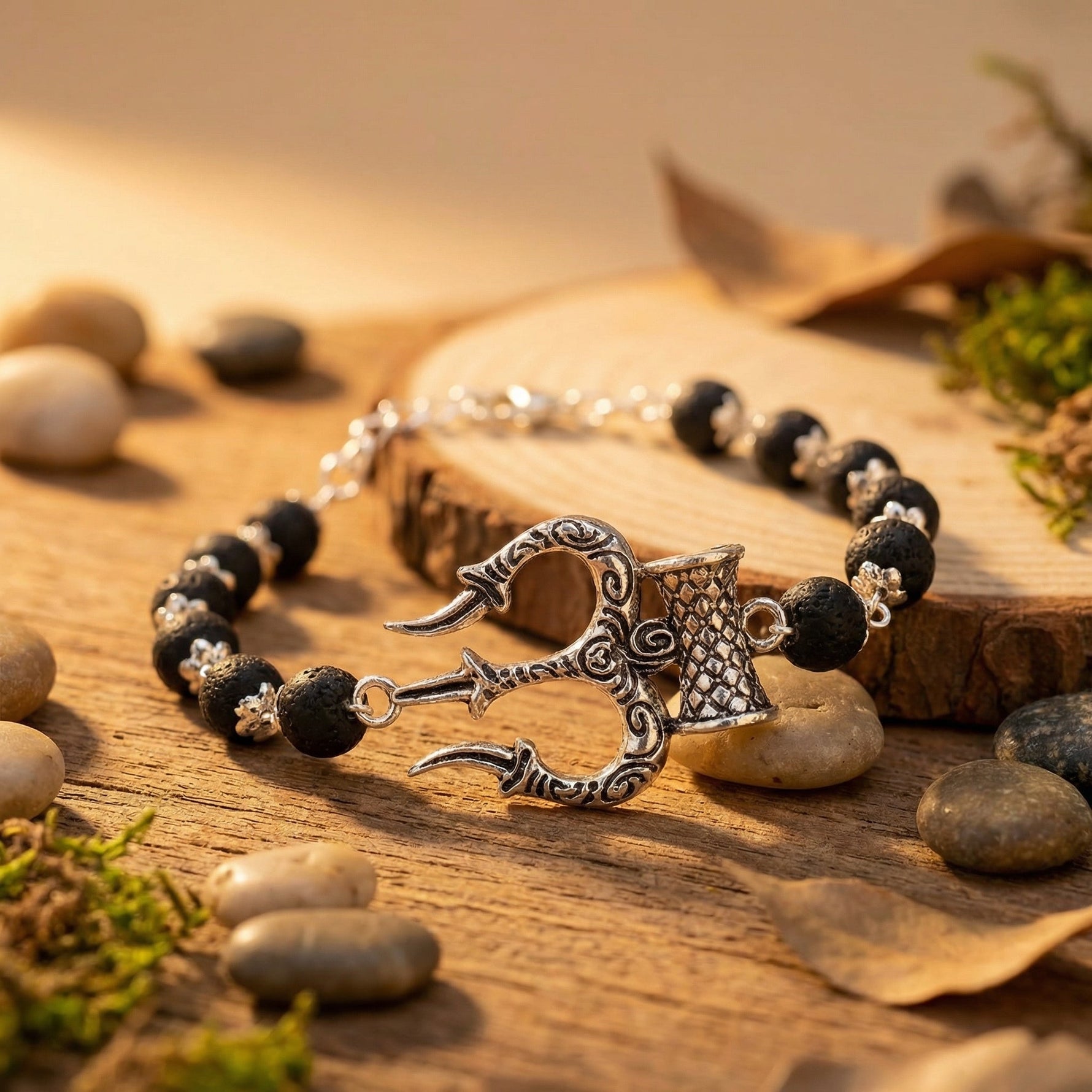 Karungali Silver Cap Trishul Damroo Bracelet - view 7
