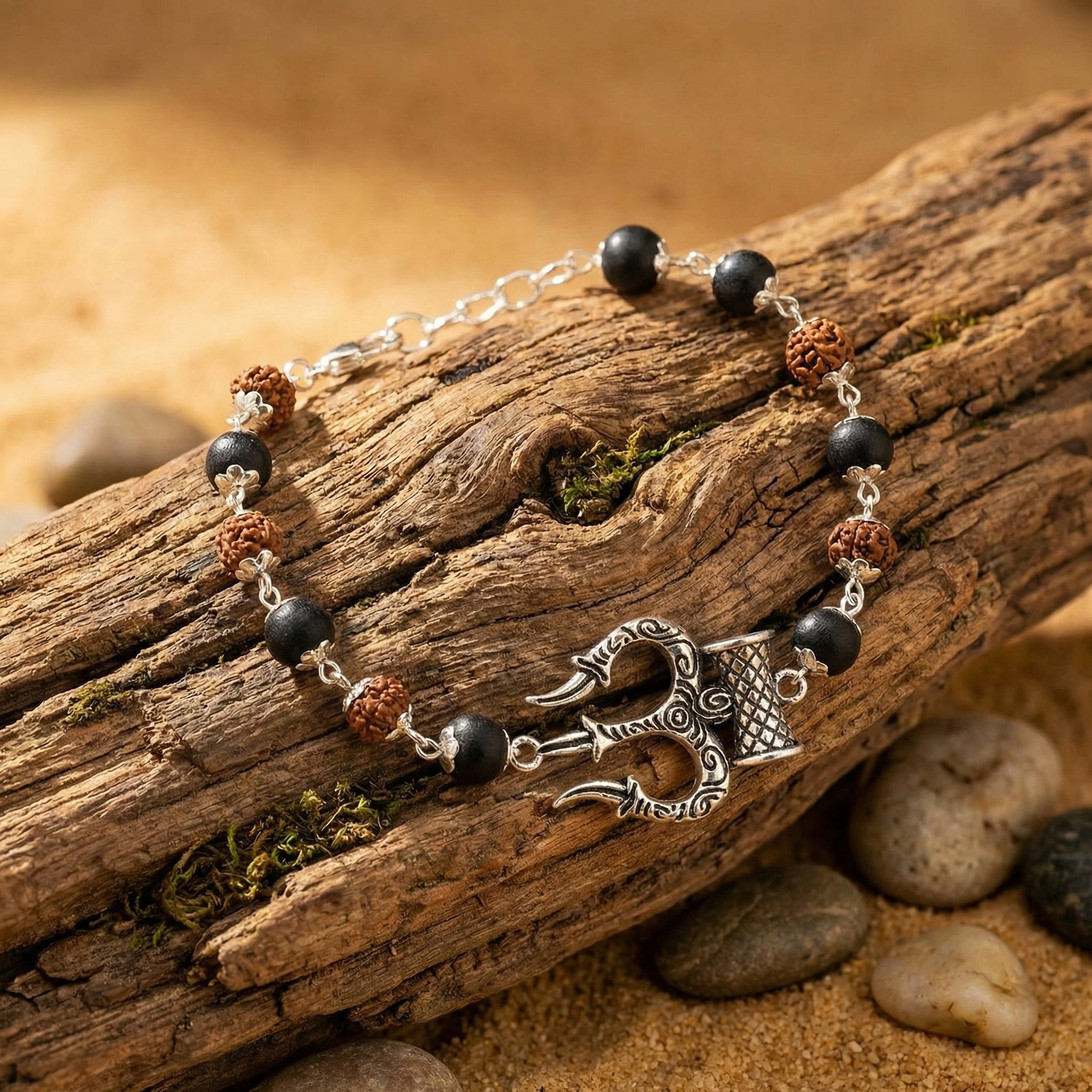 Rudraksha Karungali Silver Cap Trishool Damroo Bracelet - view 5