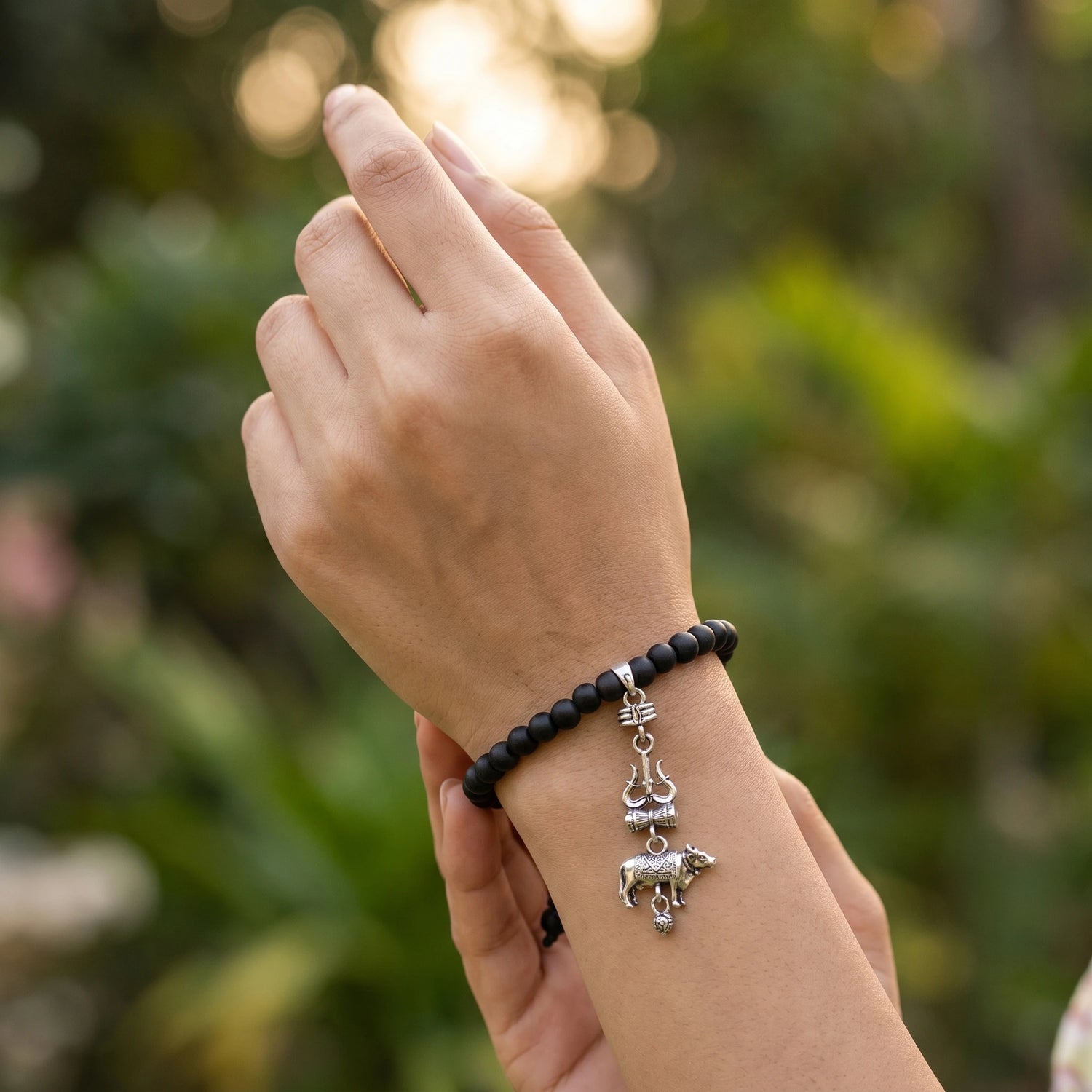 Karungali Malai Bracelet with Shiv Nandi Trishul