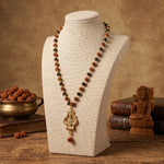Rudraksha Karungali Malai in Gold-Cap with Shiv Trishul & Rudraksha Pendant