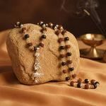 Rudraksha Karungali Malai (Silver-Cap) with Shiv Trishul & Nandi Pendant in Silver Finish