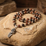 Rudraksha Karungali Malai in Silver-Cap with Vel Peacock Pendant - view 2