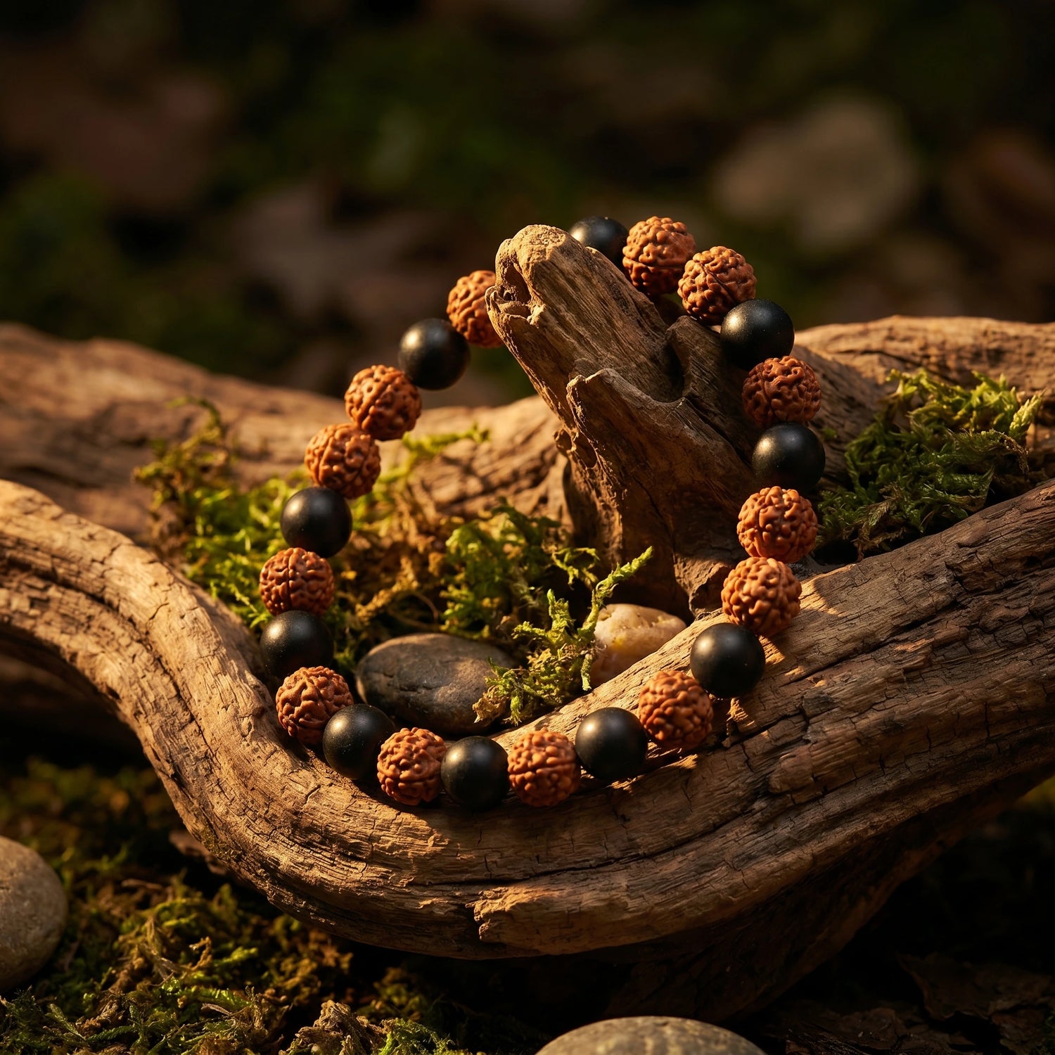 Karungali Rudraksha Bracelet - Natural Ebony Wood & 5 Mukhi Rudraksha Beads