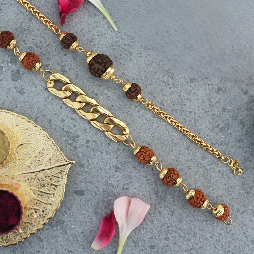 Gold Plated Rudraksha Chain Bracelet & Rudraksha Beads chain Bracelet