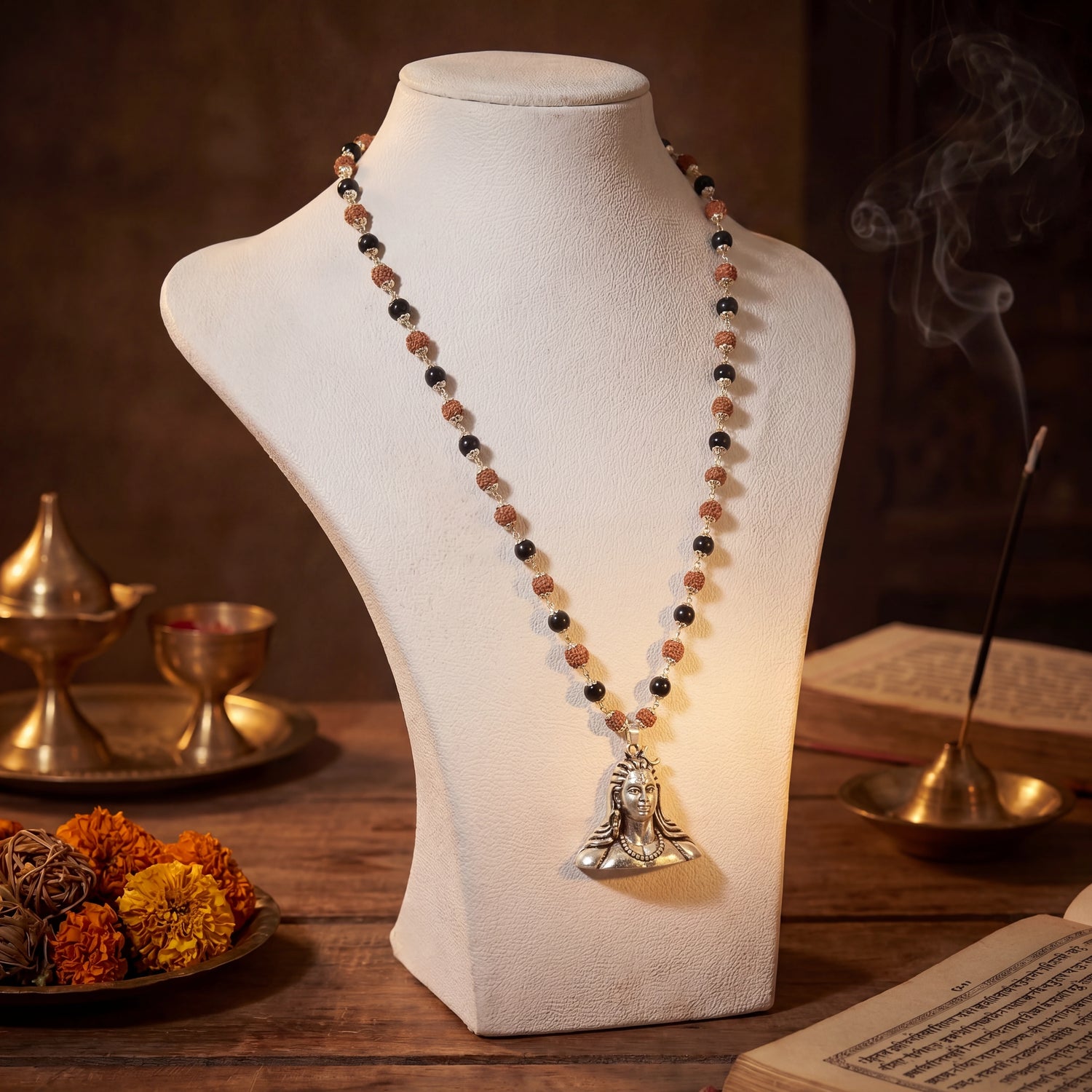 Rudraksha Karungali Mala with Adiyogi Pendant