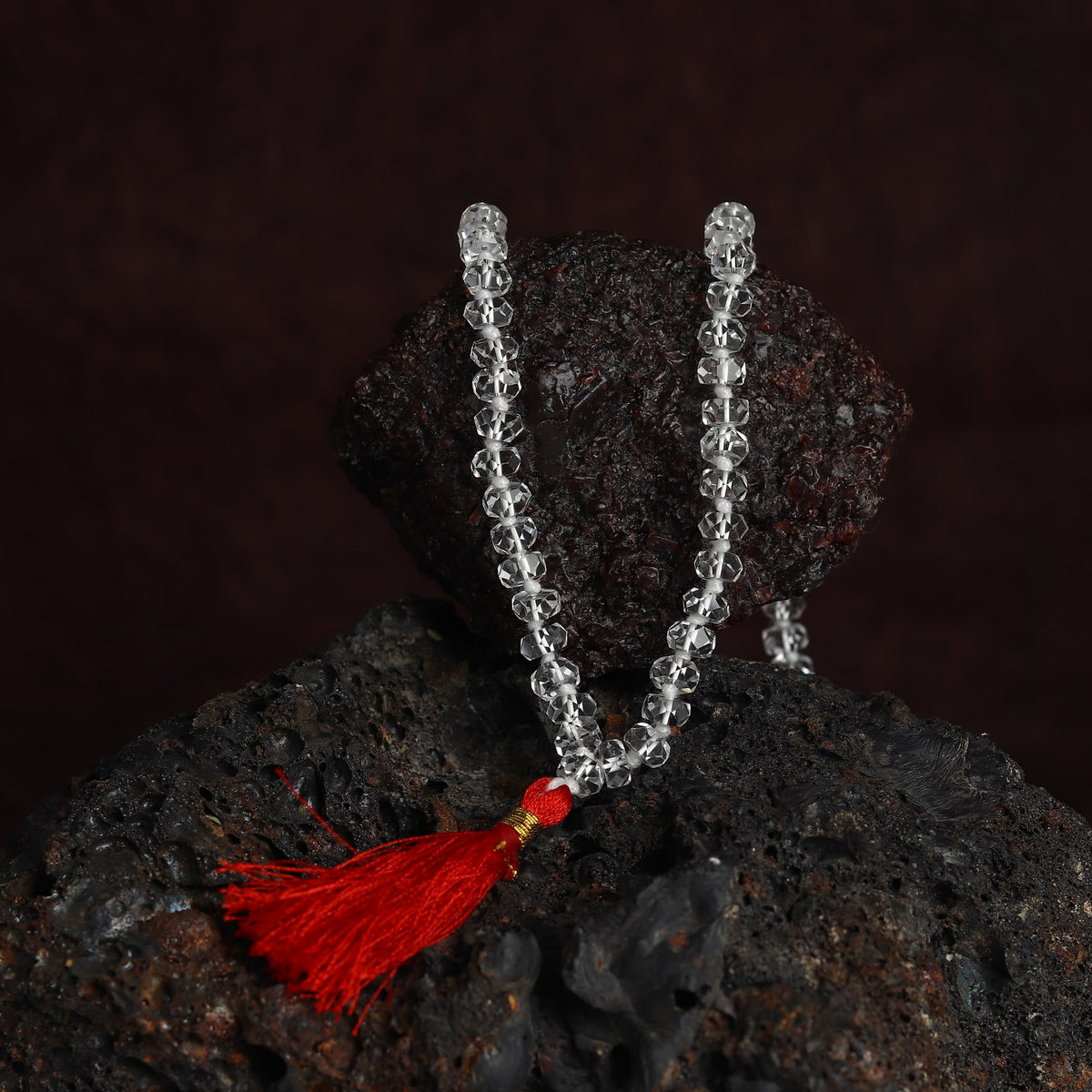 Front view of Sphatik Mala (Diamond Cut) with 108 Beads