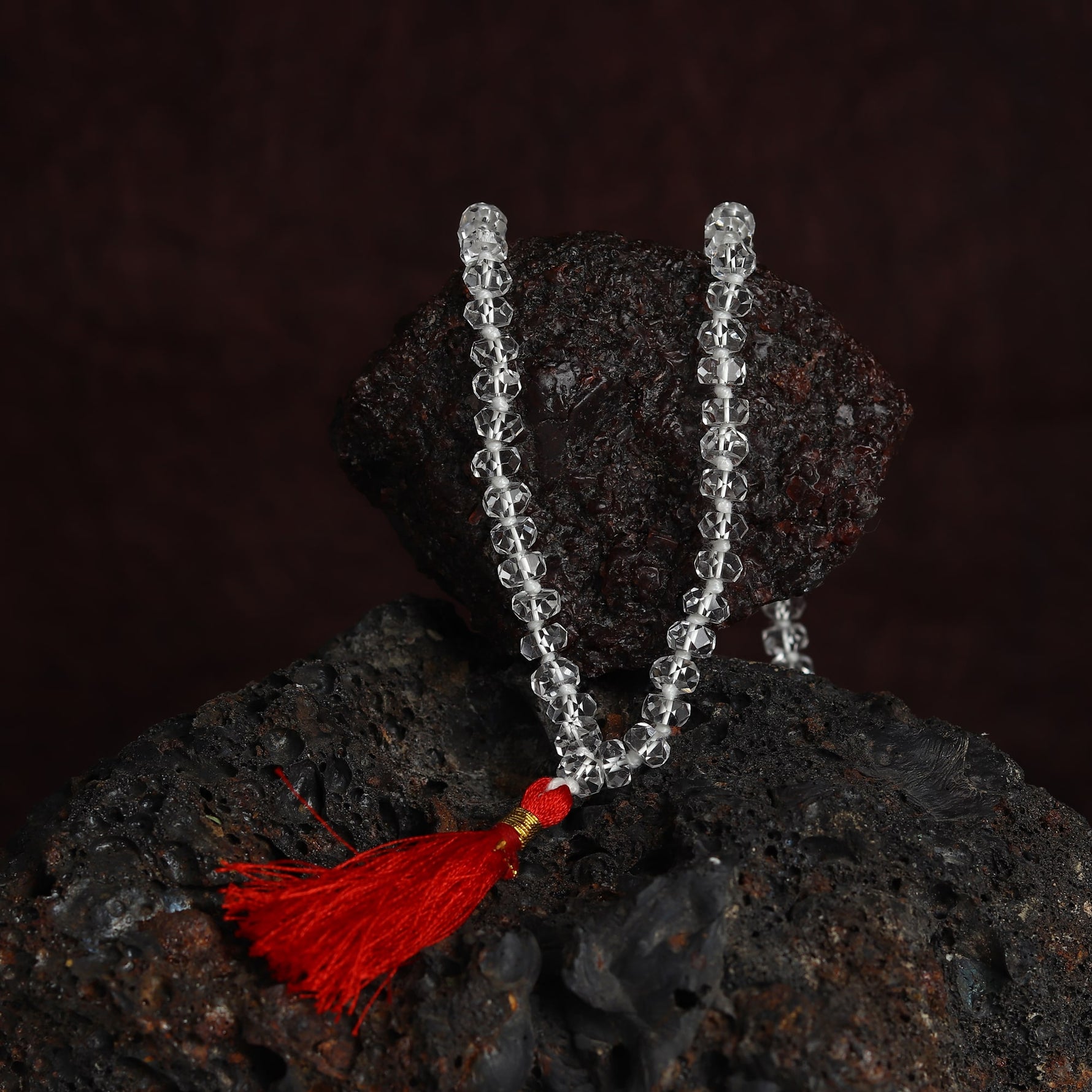 Front view of Sphatik Mala (Diamond Cut) with 108 Beads