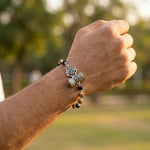 Silver Capped Karungali Rudraksha OM Trishul Damroo Bracelet - view 3