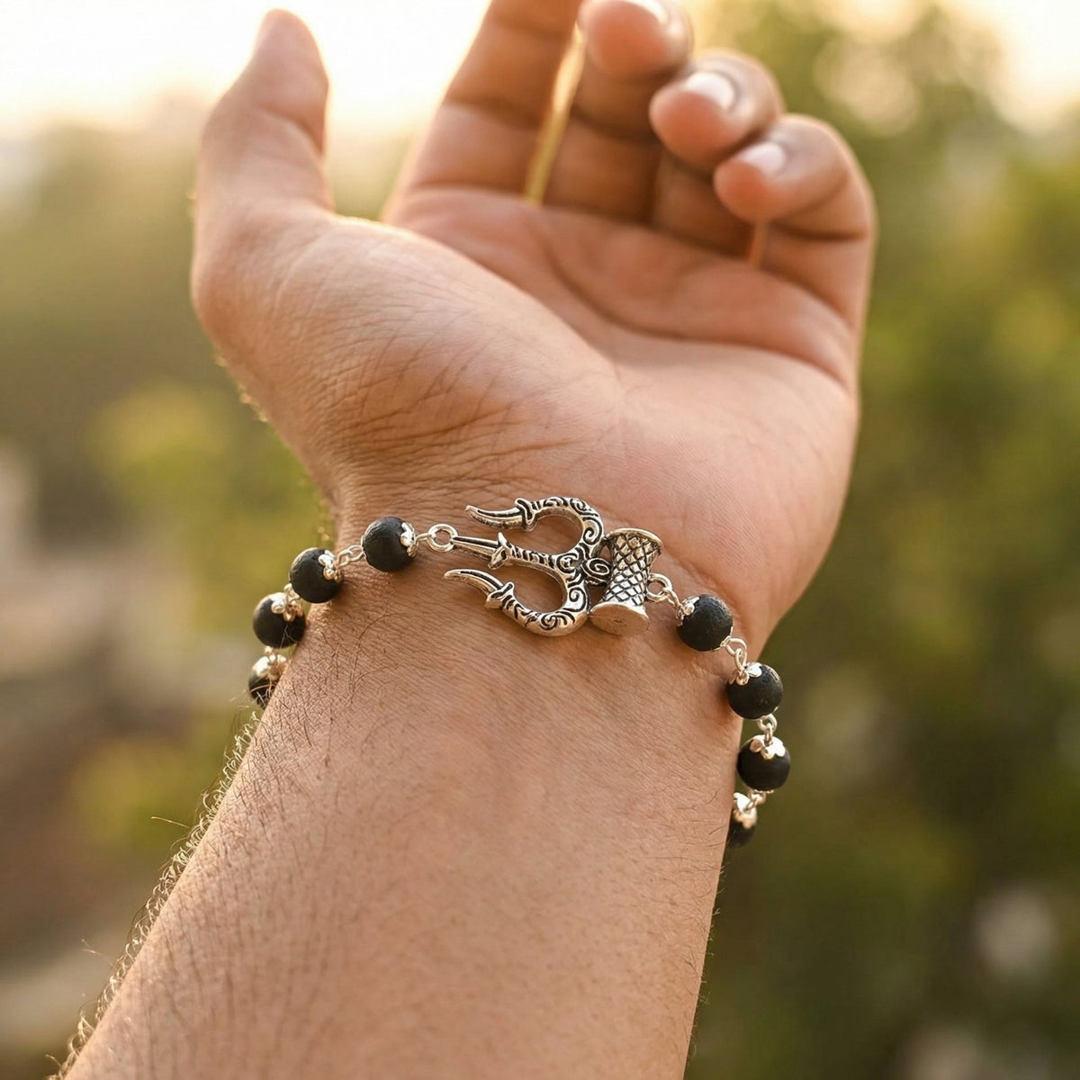 Karungali Silver Cap Trishul Damroo Bracelet - view 10