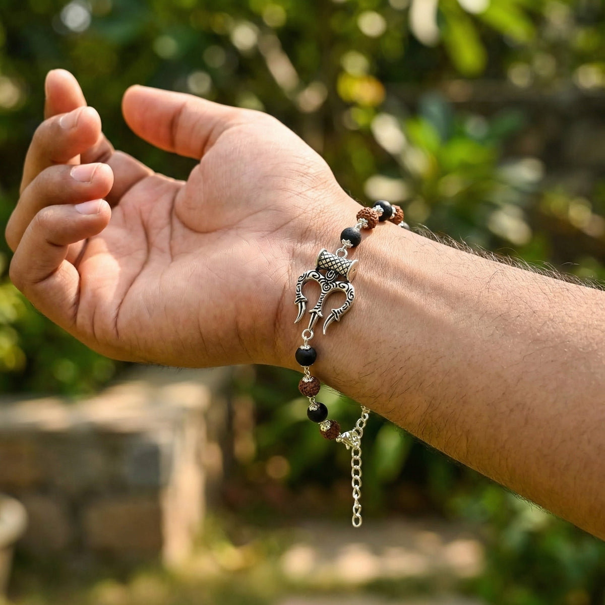 Rudraksha Karungali Silver Cap Trishool Damroo Bracelet - view 6