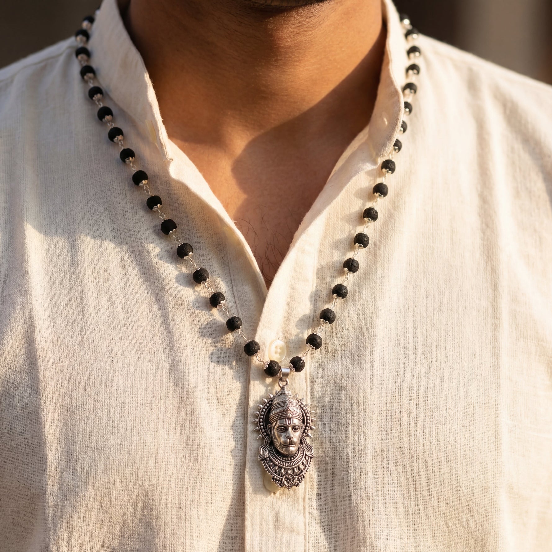 Karungali Mala with Hanuman Face - Silver - view 6