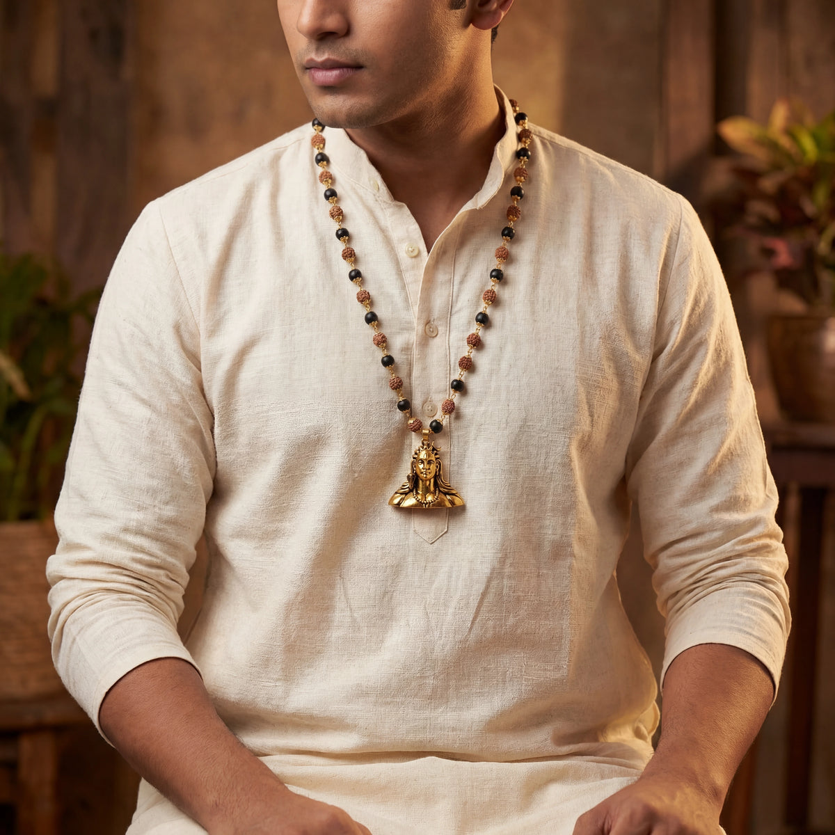 Rudraksha Karungali Mala with Adiyogi Pendant - view 4