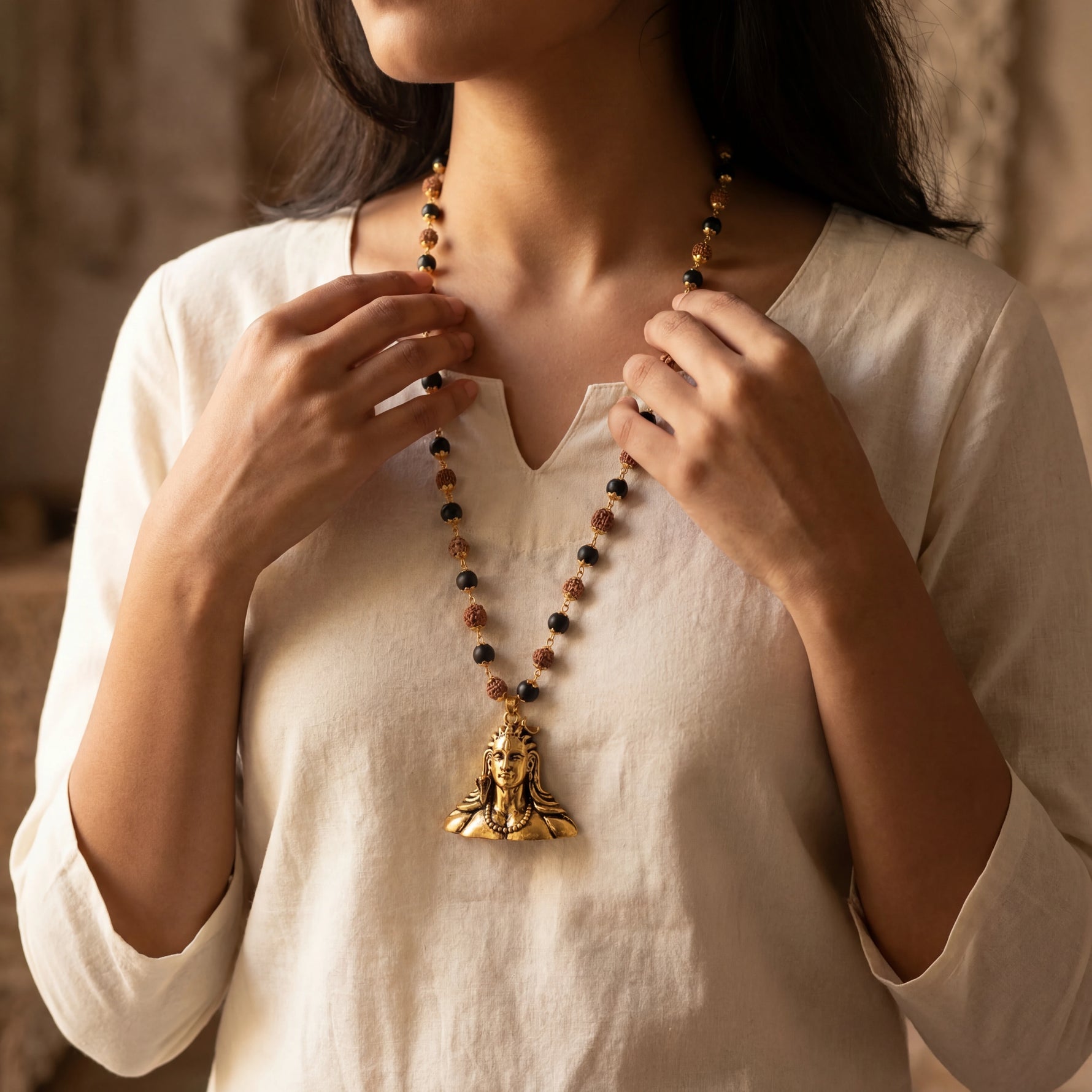 Rudraksha Karungali Mala with Adiyogi Pendant - view 5