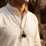 Karungali Bead with Adiyogi Pendant in Silver Chain - view 2