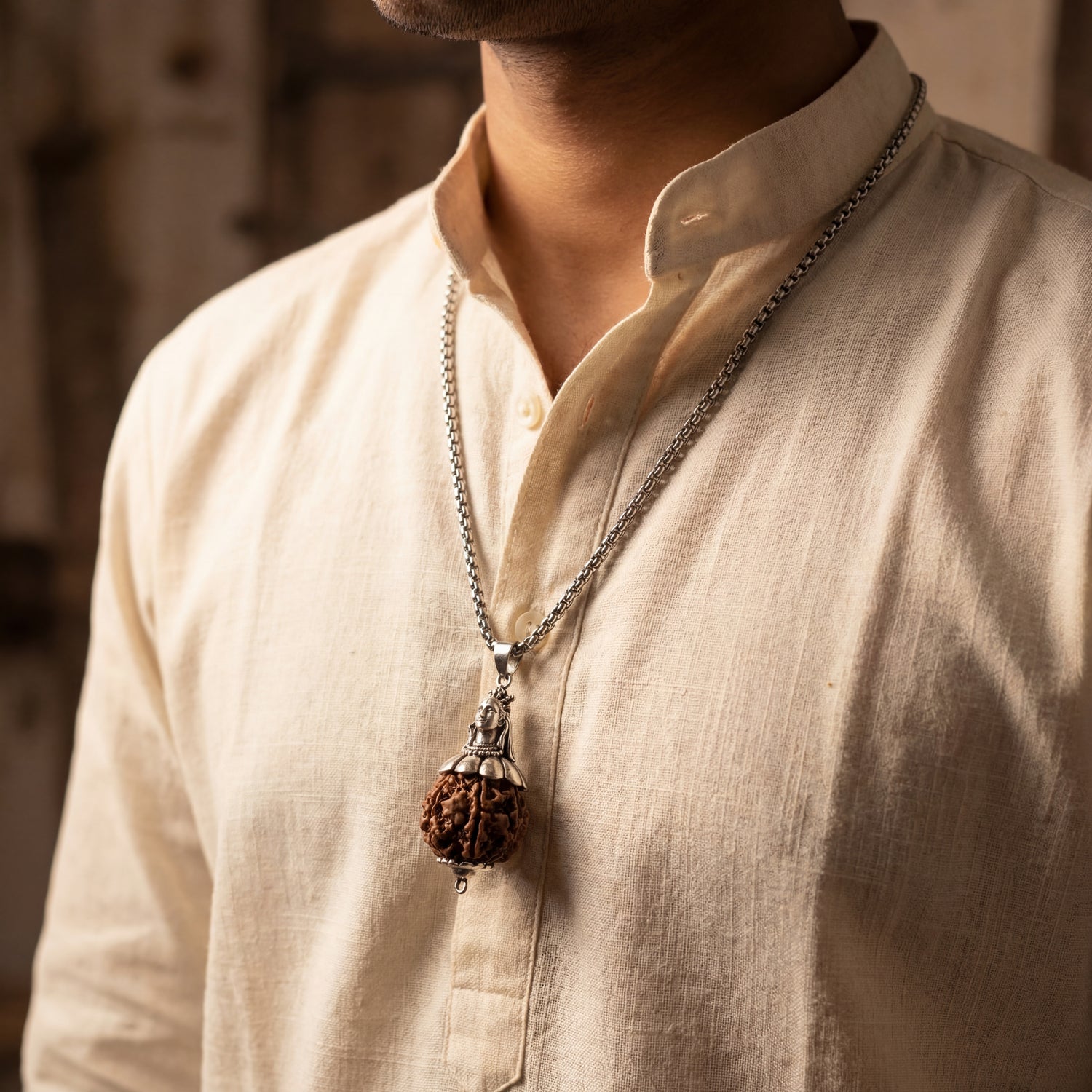 5 Mukhi Rudraksha with Adiyogi Pendant in silver Chain