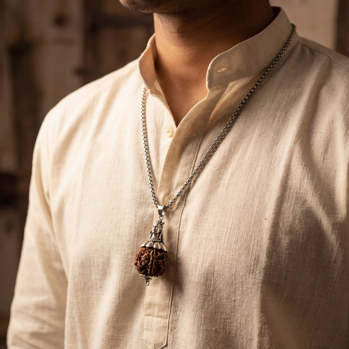 5 Mukhi Rudraksha with Adiyogi Pendant in silver Chain - view 6